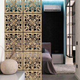 Resim Makta ® Perde Paravan | Lazer Kesim Ahşap Sarkıt Seperatör, 4'lü Panel Levha Seti 