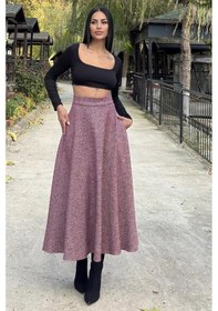 Resim Bordo Yüksek Bel, Cepli, Kiloş Kesim, Uzun Kaşe Etek Bordo 