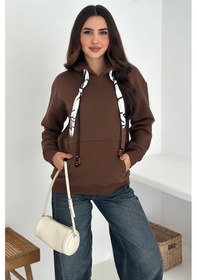 Resim Noa & Noa Kadın Fular Detaylı Kapüşonlu Sweatshirt Casual Charm Kahverengi 