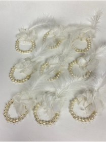 Resim Hobigram Beyaz Incili Tüylü Nedime Bilekliği 10 Adet – Kına Eğlence Aksesuarı, Şık Tasarım, Kadın Aksesuarı 