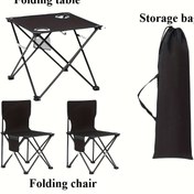 Resim Açık Hava Siyah Taşınabilir Katlanır Sandalye - 2 Adet Koltuk & 1 Masa Kamp, Piknik ve Parti Aktiviteleri İçin Portatif Kaplama Kamplıkluğu, Şemsiyesiz Camping Chair, Çadır ile Uzaylı Oturma Yeri 