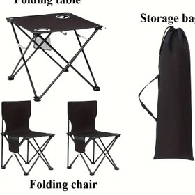 Resim Açık Hava Siyah Taşınabilir Katlanır Sandalye - 2 Adet Koltuk & 1 Masa Kamp, Piknik ve Parti Aktiviteleri İçin Portatif Kaplama Kamplıkluğu, Şemsiyesiz Camping Chair, Çadır ile Uzaylı Oturma Yeri 