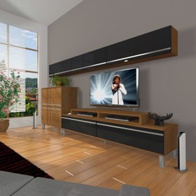 Resim Ekoflex 8 Mdf Krom Ayaklı Tv Ünitesi Tv Sehpası - Ceviz - Siyah 