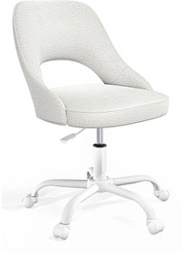 Resim HAUSEBOX Sydney Peluş Kumaş - Çocuk Çalışma Sandalyesi (EKRU/BEYAZ METAL AYAK) 