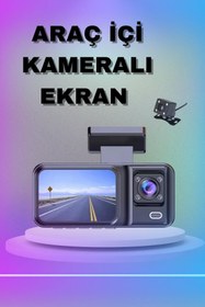 Resim Clevora 1080P 3 Lensli WİFİ Araç İçi Kameralı Ekran DVR Kaydedici Gece Görüşlü 