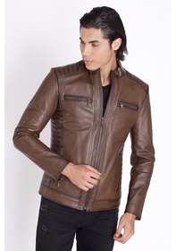 Resim Spor Kısa Erkek Deri Mont-kahverengi Kahverengi 