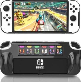 Resim HEATFUN Switch OLED Grip Case, Switch OLED Protective Case with Game Slots (Up to 6 Game Cards) - Switch OLED Accessories (Black) 