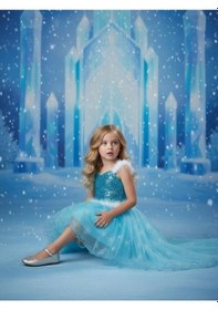 Resim Zekids Kız Çocuk Önü Kısa Arkası Uzun Frozen Abiye Elbise-17118 Mavi 