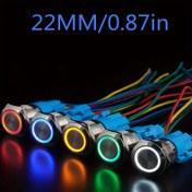 Resim 0.87 inç/22mm Paslanmaz Çelik Kilitli/Anında Kendiliğinden Kilitlenmeli/Kendiliğinden Kurtarabilen Düğme 12V-24V LED 1NO1NC SPDT Açma/Kapama Düğmesi ile Tel Soket Fişi Mavi LED 
