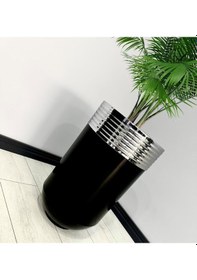 Resim Elegant Dekoratif Krom Darbuka Parlak Siyah Saksı 70cm 