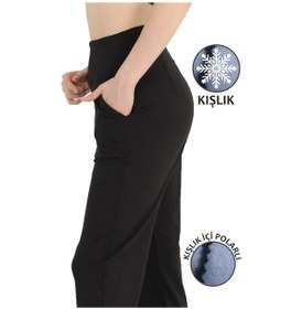 Resim Kadın Siyah Yüksek Bel Jogger Eşofman Altı Polarlı Kışlık Cepli Joggers 1062 Siyah 