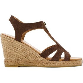 Resim Derimod Kadın Kahverengi Fermuarlı Dolgu Topuklu Süet Deri Espadril 25SFD206010 