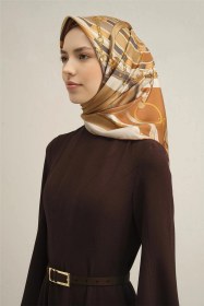 Resim Armine Klasik Desenli Saf İpek Sura Eşarp 9315d 01 Camel 