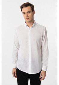 Resim Süvari Beyaz Regular Fit Desenli Düğmeli Yaka Gömlek Beyaz 