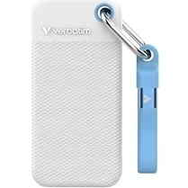 Resim Verbatim Pocket SSD 2 Tb, Harici SSD USB 3.2 Gen 2, 1000 Mb/s'ye Kadar Okuma ve Yazma, Harici Sabit Sürücü, Dahil. Pc, Mac ve Konsol Için 2 Adet Kauçuk Kılıf (Beyaz ve Açık Mavi), Beyaz 