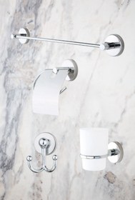 Resim MultiStore Krom 4lü Banyo Aksesuar Seti Uzun Havluluk/tuvalet Kağıtlığı/bornoz Askısı/diş Fırçalık 