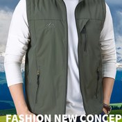 Resim Erkekler için Rahat Bahar 2025 Bomber Yelek - Deniz Mavisi, Stand Yaka, Çoklu Cep Detaylı Fermuarlı Ceket, Esnek Olmayan Polyester, Dış Mekan Aktiviteleri İçin İdeal, Günlük Giyim Yelek|Zipup Yelek|Cep Detaylı Yelek 