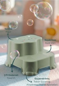 Resim Wumboo Kaydırmaz Çocuk Basamağı - Çift Katlı Banyo Merdiven Yükseltici Bebek Basamağı -Yeşil 