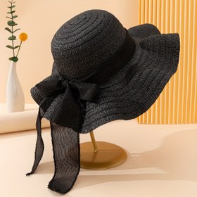 Resim Kadınlar için Geniş Kenarlı Şapka, Dekoratif Kurdele ve Fırfır Detaylı - Hafif Kağıt Hasır, Plaj, Açık Hava Tatilleri, Düğünler ve Yaz Maceraları için Mükemmel, Plaj Ha 