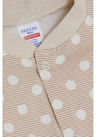 Resim Breeze Erkek Bebek Patikli Tulum Çizgili Puantiye Desenli 0-6 Ay, Bej-bej Bej 