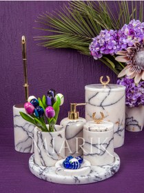 Resim MIARIK DESIGN & DEKORASYON Dekoratif Leylak Mermer Aksesuar Detaylı 7 Li Banyo Seti Takımı 