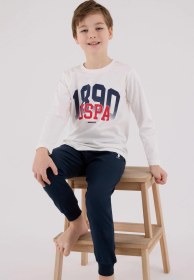 Resim U.s. Polo Assn. Erkek Çocuk Uzun Kol Pijama Takım Beyaz-1775 Beyaz 