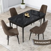 Resim Canisa Concept Kar Serisi 80 x 132 cm Açılabilir Mdf Mutfak Masa Takımı Siyah Mermer Desen Masa 4 Sandalye 