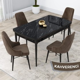 Resim Canisa Concept Kar Serisi 80 x 132 cm Açılabilir Mdf Mutfak Masa Takımı Siyah Mermer Desen Masa 4 Sandalye 