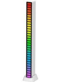 Resim Jeehugo D08 Rgb Ses Kontrollü Led Işık, 32 Led'li Şarj Edilebilir Oto Ve Bilgisayar Stüdyo Ambiyans Lambası Beyaz 10.1" 