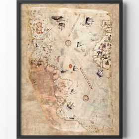 Resim epiqart Piri Reis Dünya Haritası - Siyah Çerçeve 