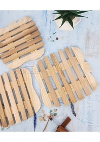 Resim Nergis Ahşap Tencere Tava Çaydanlık Atlığı Nihale Seti 3 Lü Set 