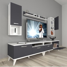 Resim Decoraktiv Eko 5200da Mdf Retro Tv Ünitesi Tv Sehpası - Beyaz - Antrasit 