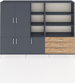 Resim Arges Dolap 11 Raflı 3 Çekmeceli 5 Kapaklı 220x30x163 Antrasit-antrasit/çam Antrasıt/atlas Çam - Antrasıt 