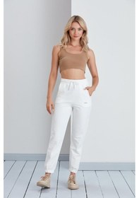 Resim Düz Model Lastikli Paça Penye Eşofman Altı Ekru-ekru Ekru 