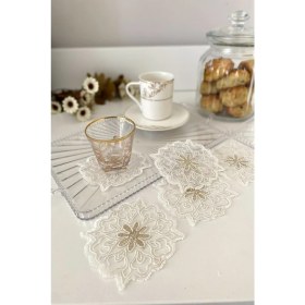 Resim Emtory Home Cakarta Model | 6 Adet Fincan Yanı Sunum Peçetesi - Beyaz Gold Kokteyl Peçetesi 