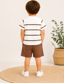 Resim Tucankids Erkek Çocuk Ayıcık Nakışlı Çizgili Şortlu 2'li Takım 1-4 Yaş Kahverengi 