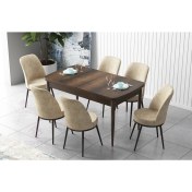 Resim Canisa Concept Zen Serisi Mdf Barok Ahşap Desenli Açılabilir Mutfak Masa Takımı + 6 Sandalye 