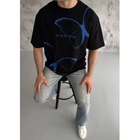 Resim Marsilyan- Unisex Bisiklet Yaka Baskılı Oversize T-Shirt - Siyah 