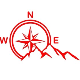 Resim Dağ ve Pusula Stciker 17X17 cm Kırmızı 