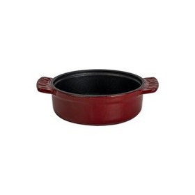 Resim Lava Döküm Yuvarlak Güveç Kabı Döküm Demir Yekpare Çift Kulplu Çap 11 CM Bordo 