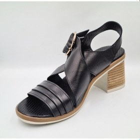 Resim Mammamia D25ys-2605 Siyah Deri Topuklu 6cm Kadın Sandalet Siyah 