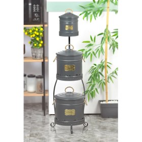 Resim Evistro Metal Standlı 3 Katlı Patates Soğan Sarımsak Saklama Kovası Antrasit 