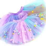 Resim Kızlar için Parti Elbisesi, Sevimli Renk Bloklu Ombre Peplum Midi Etek, File, Hafif Esnek, Polyester Astar, Gevşek Siluet, Örgü Kumaş, Düzenli Kesim, Fermuarlı Kızlar ve Çocuklar için 