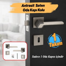 Resim Badem10 (1 Takım-Çift) Tokyo Serisi Kare Rozetli Modern Iç Oda Kapı Kolu Sağa ve Sola Uygun Antrasit Saten 