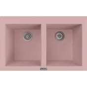 Resim POLEX Cristalüx Granit Evye P-2XLN Pembe 2 Hazneli Tezgah Altı Ve Tezgah Üstü Mutfak Evyesi 80,5x51,5cm 