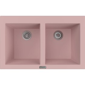 Resim POLEX Cristalüx Granit Evye P-2XLN Pembe 2 Hazneli Tezgah Altı Ve Tezgah Üstü Mutfak Evyesi 80,5x51,5cm 