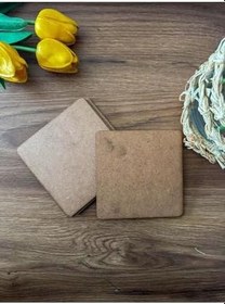 Resim Mermer Desenli Şık Ahşap Bardak Altlıkları -4'lü Set 