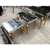 Resim Zigon TOMBUL ayak Model Kayın Torna MDF tabla Parlak gold Boya İskelet Çizgili Füme cam Kaplama El Yapımı 