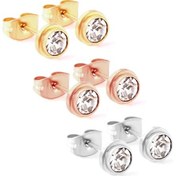 Resim Luxusteel 3 Çift Paslanmaz Çelik Top Küpe Kulak Kıkırdak Piercing Seti Taşlı 