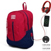 Resim Coral High Sport Kırmızı Lacivert Dört Bölmeli Usb Şarjlı Kulaklık Çıkışlı Sırt Çantası 23447 